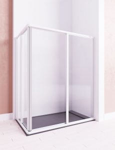 SERIE ESMERALDA - MODELO MERCURIO - TIPO A4- MAMPARA ANGULAR - 2 HOJAS CORREDERAS + 2 HOJAS FIJAS